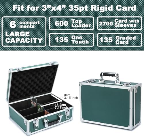 Collectable Trading Card Cases, Toploaders Storage Box, Magnetic Card Storage Hard Cabinet, Graded Card Storage Case, Sports & Trading Collector Storage Box (Green, Large) - 4