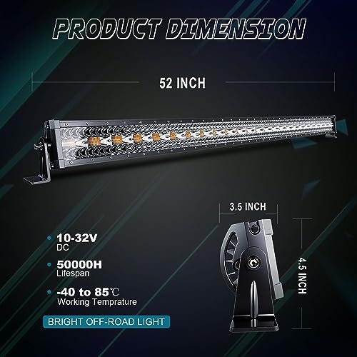 Image of Fit Wrangler JK 07-18 52inch 300W White /Amber Flasing LED Light Bar