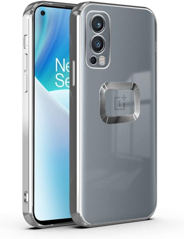 CLICKFLEEK Electroplated Logo View Back Cover Compatible for OnePlus Nord 2 5G | Slim Shockproof | Super Soft TPU | Raised Edges | Anti-Shock | Anti-Yellow (Silver)