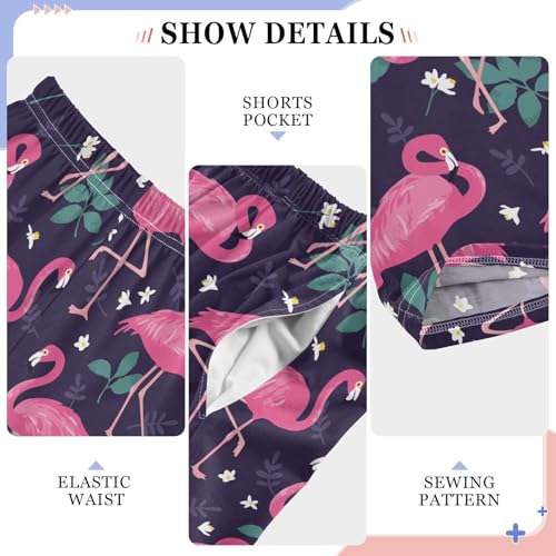 ZZXXB Pink Flamingo and Flowers Boys Long Pants Soft Trousers Elastic Waist Kids Lounge Bottoms with Pockets S-XL4