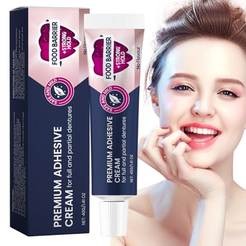 Crema adhesiva para prótesis, pegamento seguro para prótesis, crema de 40 g para | Adhesiva extra fuerte para superficies superiores, inferiores o parciales, duración todo el día