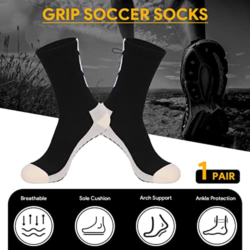 Youth Soccer Socks for Men Athletic Socks 1 Pack Black Socks Non Slip Cushion Crew Training Soccer for Basketball Baseball2