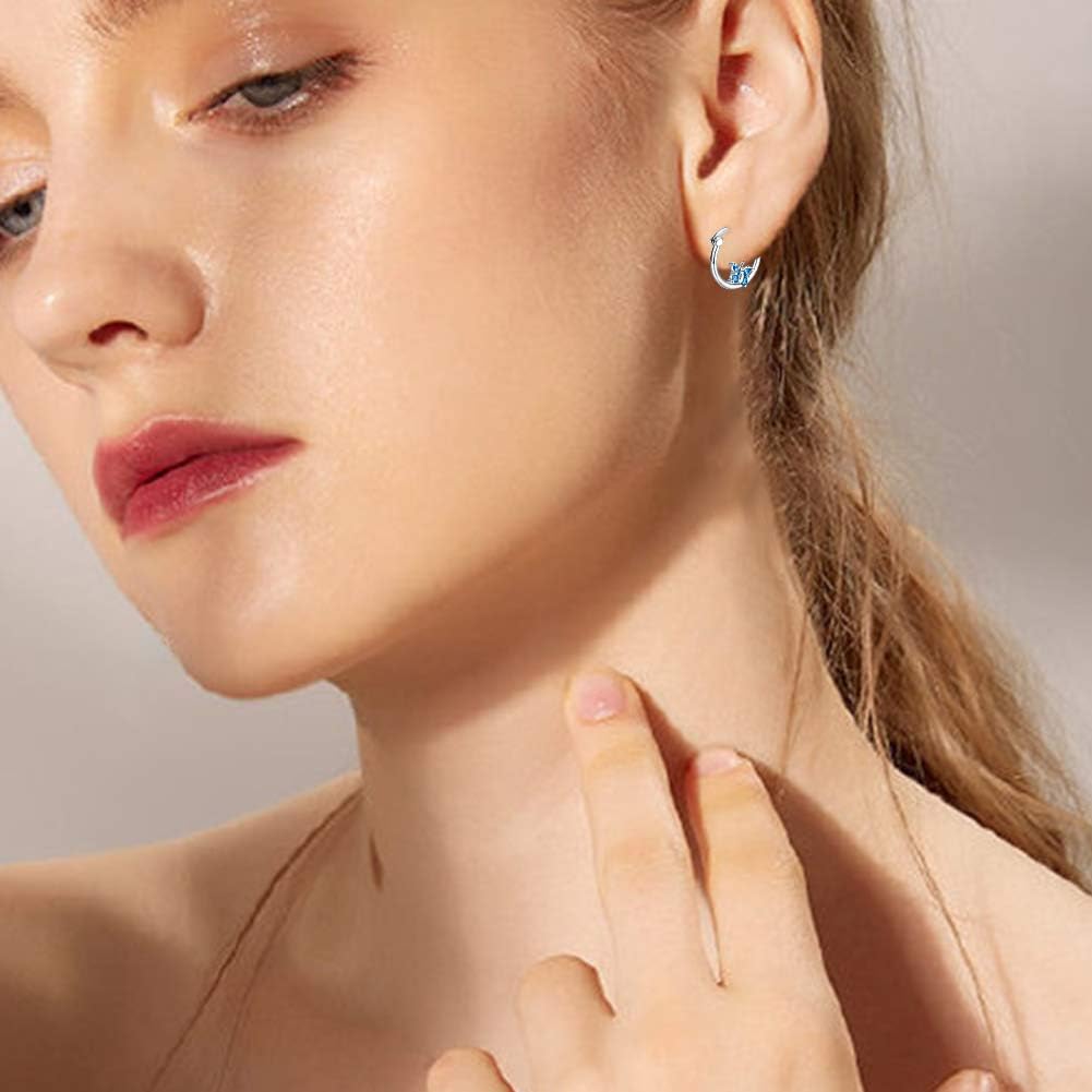 JUSTKIDSTOY Hypoallergenic Panda/Unicorn/Hummingbird/Dolphin Hoop Earrings for Women 925 Sterling Silver Animal Huggie Hoop Earrings Jewelry Gifts for Sensitive Ears