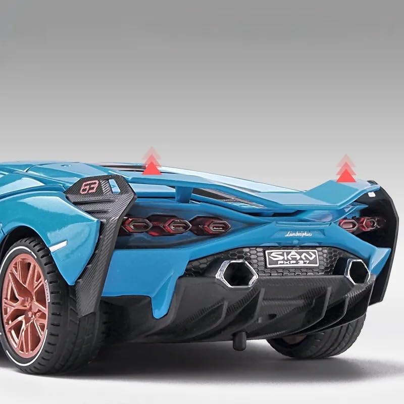 CROPDAK 🏎️ Exclusive Alloy Metal Pull Back Die-cast Car Model with Sound Light Mini Auto Toy for Kids Metal Model Toy Car with Sound and Light (1.24 Scale Lamborghini SIAN FKP37 - Blue) 1