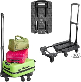 AXTON Heavy Duty Folding Hand Truck Dolly - 530 lbs Capacity - 6 Wheels - 360° Rotation - Extendable Base Plate - Extendable Handle - Platform Handcart for Moving, Travel, and Shopping (Black)