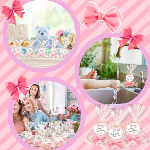 demissle 40 sets coquette bow baby shower favors soap party favors for guests return gifts bulk cute soaps with bags twines thanks tags for birthday party decorations girl gender revealpink
