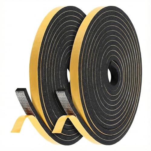 2 Rollen Dichtungsband Selbstklebend für Türen, 10mm x 6mm Schaumstoff Dichtungsband, Fensterdichtung Lärm Schalldämmung Wasserdicht Gummidichtung Abdichtungsband Schwarz (2 Rollen je 4m lang)