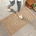 HIYARD Front Door Mat, Absorbent Resist Dirt Welcome Door Mat Indoor Outdoor, Waterproof Doormat, Sturdy Non Slip Backing, Fade Resistant, Low Profile Entry Mat for Entryway, 29×17, Beige
