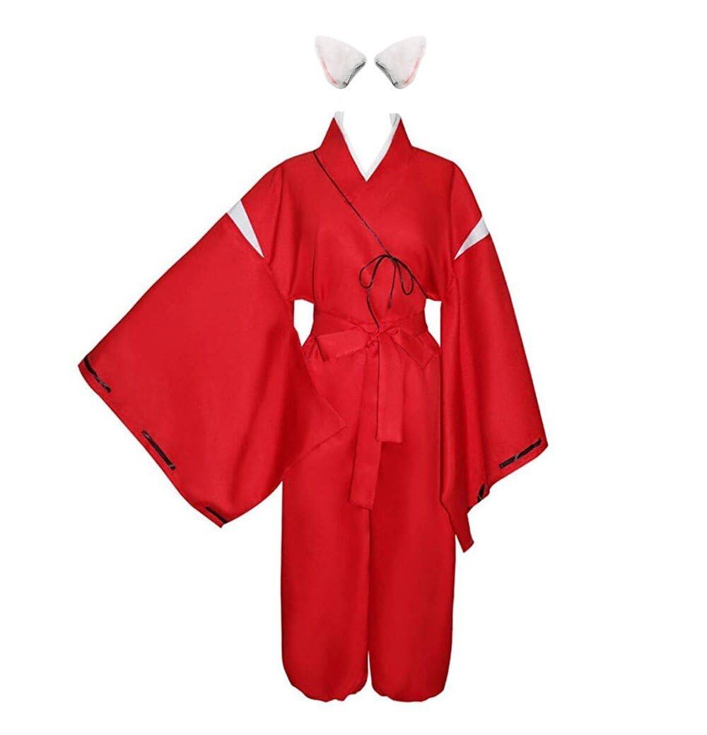 Inuyasha Cosplay Inuyasha Costume Kikyou Cosplay Miko Costume for men women (Inuyasha_set_1, L)