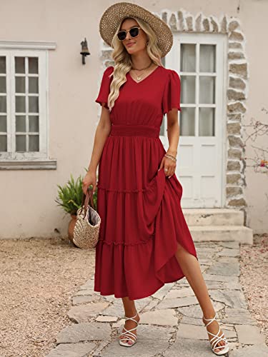Lillusory Womens Boho Cotton Chiffon Midi Dresses 2023 Summer Curvy Short Sleeves Flowy Tiered Long Maxi Dress #TOP2