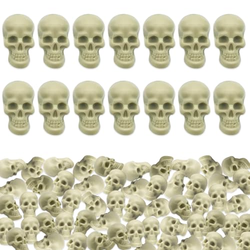 MLPKOI 100 Piezas Mini Calaveras Decorativas, Pequeñas Mini Cabezas De Miedo, Calavera de Halloween, Cabezas de Miedo para Halloween, Fiesta temática y Carnaval, Verduras, Decoración Calavera