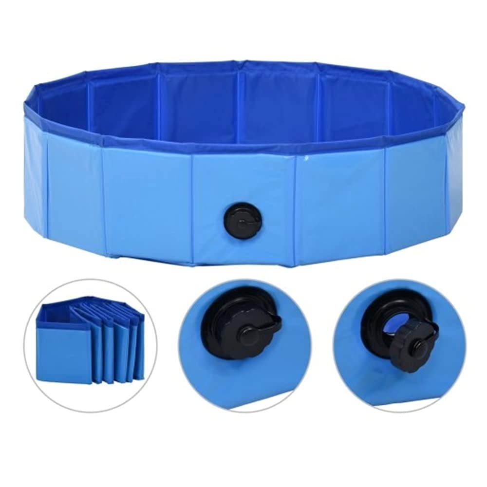 Piscina Plegable para Perros Gatos Bañera Portátil para Mascotas Plegable PVC Antideslizante y Resistente (120 * 30CM-Azul Oscuro)