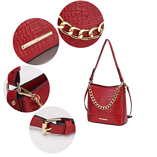 Image of MKF Collection Shoulder Bag for Women, Faux Crocodile-Embossed Vegan Leather, Hobo Handbag Messenger Purse