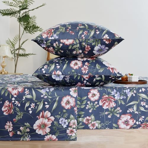 Image of FADFAY Sheets Set Cal King Vintage Dark Blue Floral Bedding Shabby Peony Floral Sheets French Country Bedding 800 Thread Count 100% Egyptian Cotton Deep Pocket Fitted Sheet 4Pcs, California King Size