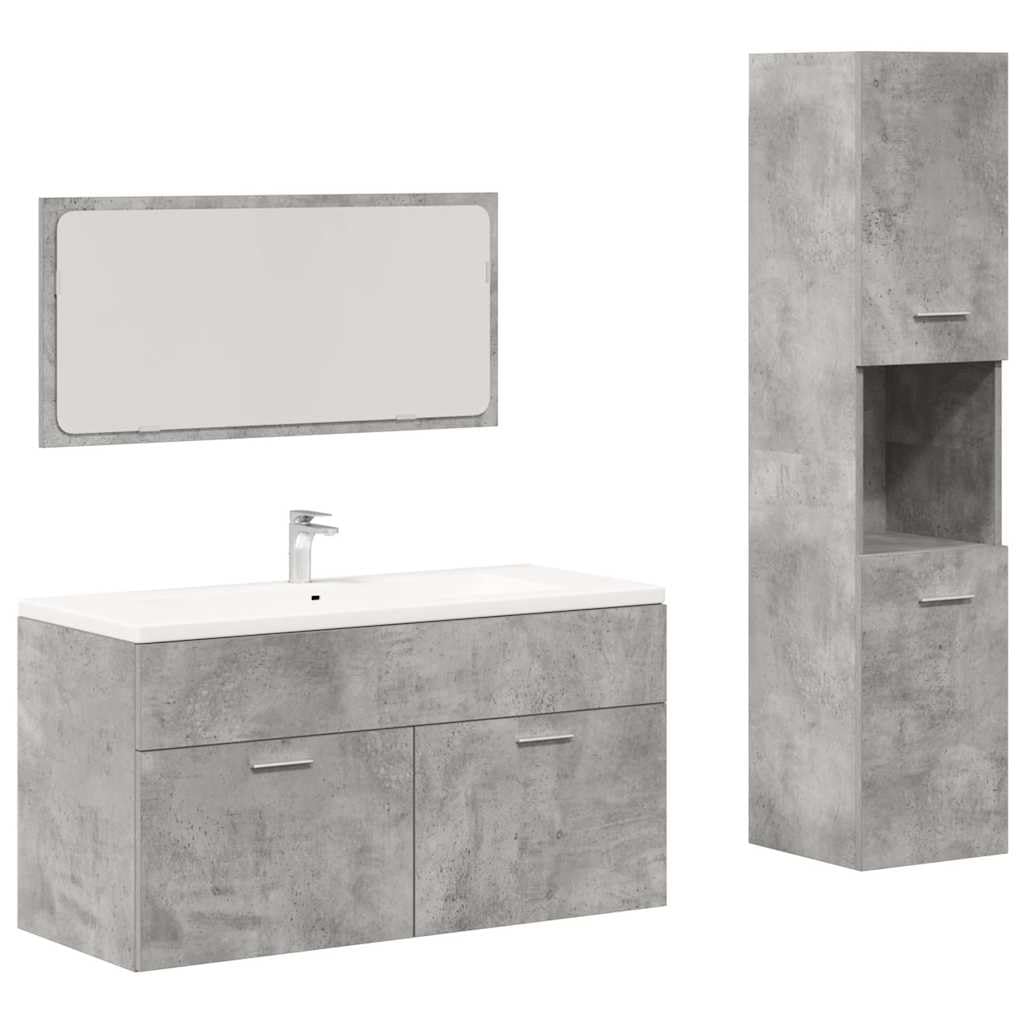 Set Mobili Bagno Sospesi 3 Pz Grigio Cemento in Truciolato | Arredo salvaspazio per la stanza da bagno con specchio e armadietti sospesi per organizzare i prodotti di bellezza.