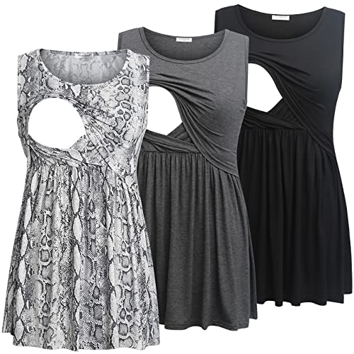 Image of Bearsland Women's Maternity Nursing Tank Tops Sleeveless Scoop Neck Breastfeeding Shirt Pregnancy Clothes
