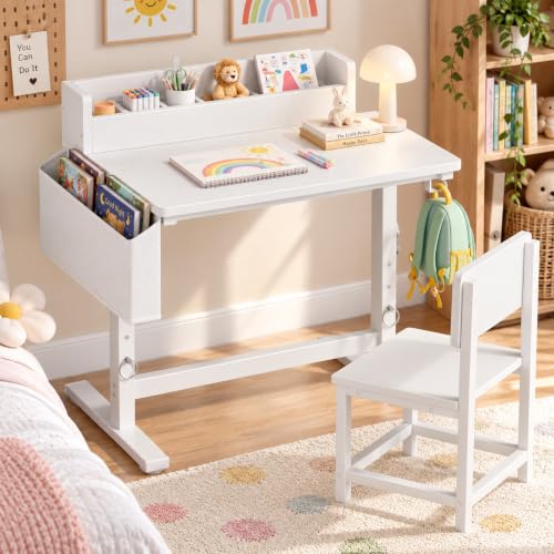 BOLUO Height Adjustable Kids Desk White