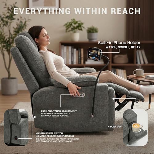 Image of Oversized Dual Motor Recliner Power Lift Chair for Elderly Big Tall, Zero-Gravity Power Recliner Sofa, 350lbs Heavy Duty Seat with 4D Armrests, Phone Slot, Full Lay-Flat Positioning, Gray
