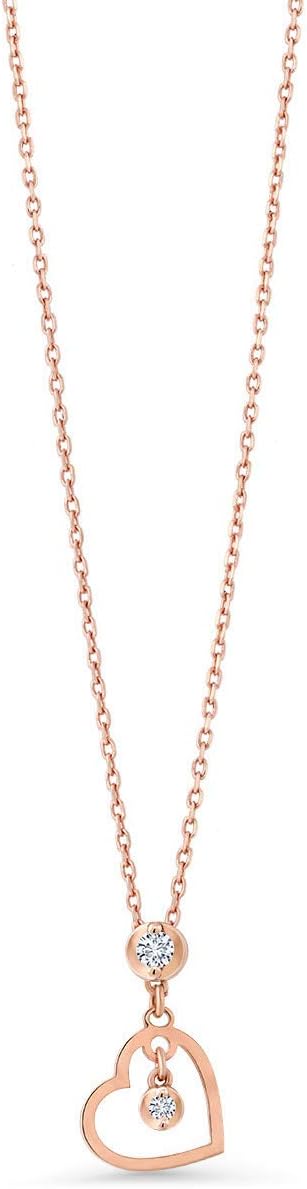 Gem Stone King 14K Rose Gold Round Lab Grown Diamond Heart Shape Necklace for Women | With 18 Inch 14K Rose Gold Chain Round | Fine Jewelry Gifts for Her Mom Women Wife - Image 3