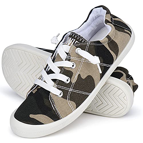 Womens Canvas Sneakers Casual Shoes Low Tops Slip Ons Classic Comfortable Tennis Walking Shoes Camouflage 6 #TOP3