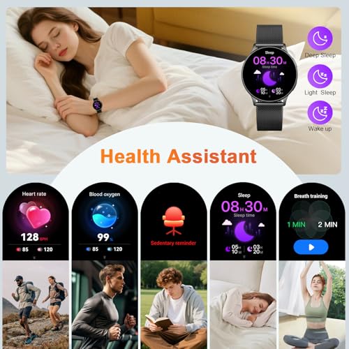 Image of Jugeman Smart Watch for Women, 1.32 inch AMOLED Screen Fitness Tracker with Bluetooth Calling (Answer /Make Calls), Step Heart Rate Sleep Monitor, IP68 Waterproof Watch for Android /iPhone (Black)