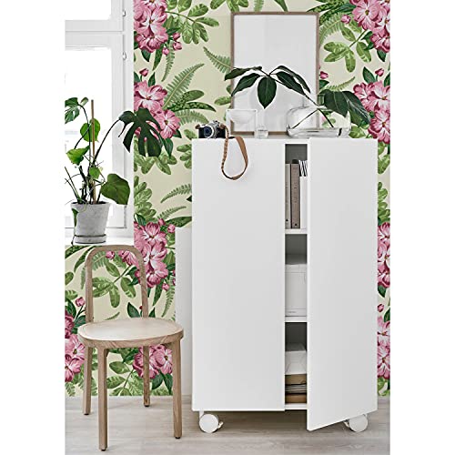 Papier peint fleurs tropicales pour masquer les défauts d'un meuble