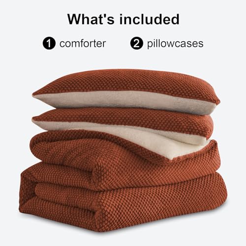 LLanCL 3D Jacquard Design Comforter Set, Ultra-Soft Warm Queen Size Sherpa Fur Plush 3-Pieces Sets Luxury Cozy Bedding with 2 Pillowcases (90"x90", Burnt Orange) by LLanCL - Image 6