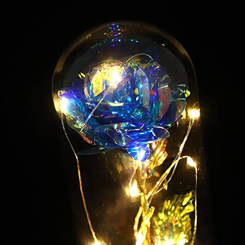 Zjchao Galaxy Rose Flower In Glass Dome With Led Light Gift For Her , Beauty And The Beast Colorful Glass Rose Enchanted Flower For Christmas, Anniversary, Valentine's Day, Home Decor (Blue) #TOP6
