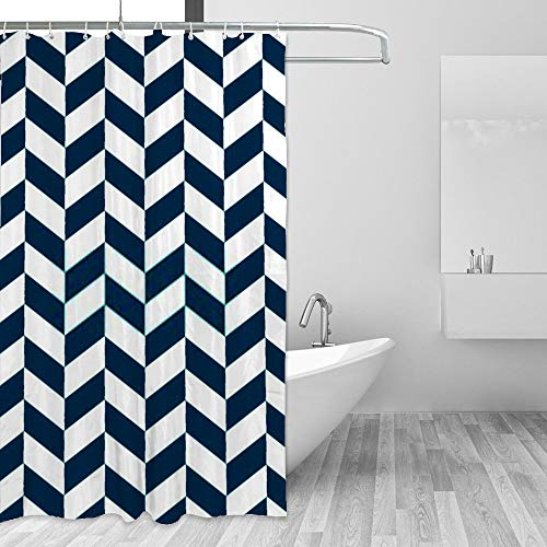 Rideau de douche polyester imperméable bleu blanc avec anneaux en C - 5
