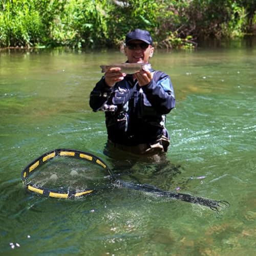 Image of PLUSINNO Fishing Net Fish Floating Landing Net, Kayak Nets with Fixed Foldable Telescopic Pole Handle, Bass Trout Fishing Nets with Nylon Mesh for Pond Lake River, Fishing Gear Gifts for Men Anglers