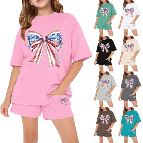 Independence Day 4th of July Shirt Set for Toddler Boys Girls Kids Soft Cotton USA Flag Stripe TShirt with Shorts Set4