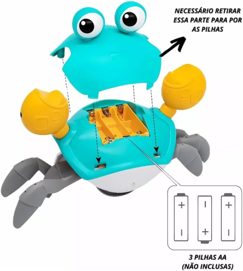 Caranguejo Fujão - Pega Caranguejo - Brinquedo Divertido com Música que Anda e Evita Obstáculos com Sensor para o Desenvolvimento do seu Bebê - Linha Premium