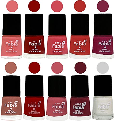 Image of SMC Fabia ALL IN ONE (PACK OF 10), Long Lasting Glossy Nail Polish, 6 ml Each, All Vibrant Colours,02348