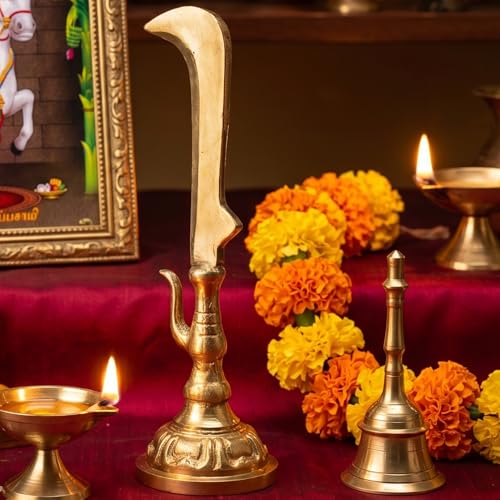 Image of anciently Karuppasamy Aruval Brass Idol for Pooja Room & Home Decor, Brass, Gold Colour, 1 No