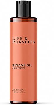 Life & Pursuits 100% Cold-Pressed Unrefined Sesame Oil 200 ml for Skin & Hair - Ayurvedic Oil for Men & Women | Healthy Hair, Promotes Radiant & Smooth Skin, Deeply Nourishes & Moisturizes