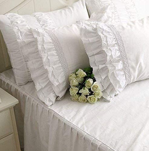 One Piece Shabby Vintage White Embroidery Lace Ruffle Matching Pillowcase 1122 (Standard 20"x30")