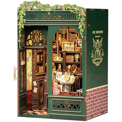 CUTEBEE Book Nook Kit - DIY Miniature House Kit for Adults, Teens and Beginners, Dollhouse Booknook Library Tiny House Bookshelf Decor 3D Wooden Puzzle, Gifts for Family, Friends (Owl Bookstore) Cover
