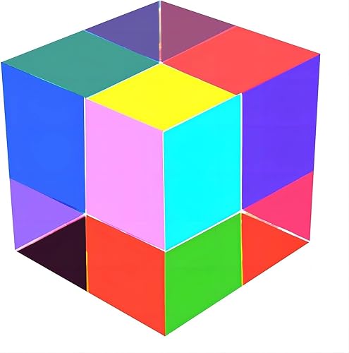 CMY Cubo de color, 2.36 pulgadas (2.362 in) acrílico multicolor cubo prisma para educación física, decoración de escritorio, juguetes científicos,