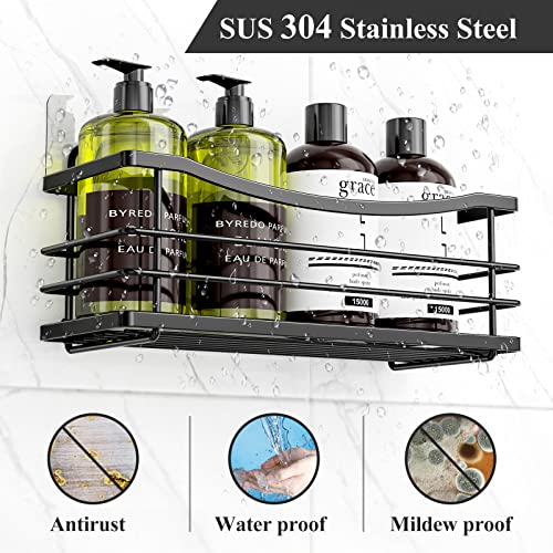 Odesign Adhesive Shower Caddy Basket Shelf With 4 Hooks For Shampoo Conditioner Razor Soap Dish Holder Kitchen Bathroom Organizer No Drilling Wall Mounted Stainless Steel Rustproof 3 Pack - Black #TOP3