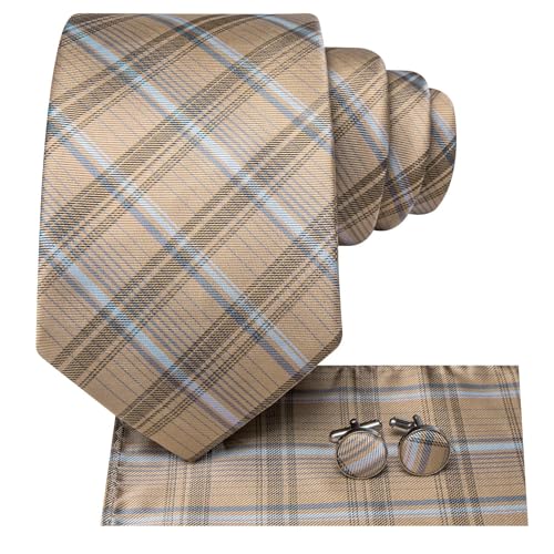 Image of Hi-Tie 70 inches Ties for Men Silk Extra Long Necktie and Pocket Square Cufflinks Set Men Big and Tall Tie Business