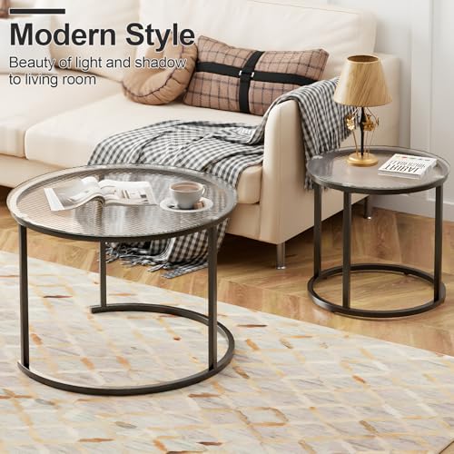image for aboxoo Gold Nesting Coffee Table Set of 2, Small Glass Round Nesting T