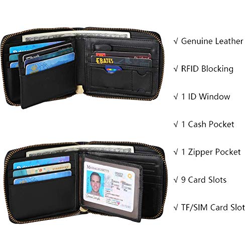 HEYLIFE Mens Zipper Wallet Leather RFID Multi Card Holder Bifold Cases Purse (Black)4