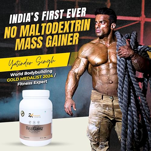 Image of REALGAINZ by 2X Nutrition | High-protein mass gainer | 78g Carbs per serving | High protein (26g) Natural weight gain | Build lean muscle mass | contains digestive enzymes (1Kg, Belgian Chocolate)