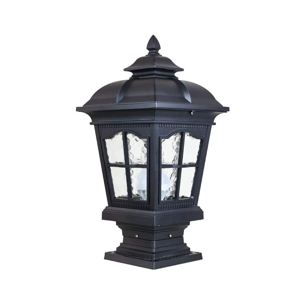 HPTHLY European Pastoral Aluminum Square Glass Waterproof Lighting Column Lamp E27 Exterior Wall Lamp Hotel Villa Courtyard Landscape Lawn Pillar Lantern Str(Black-H56Cm)