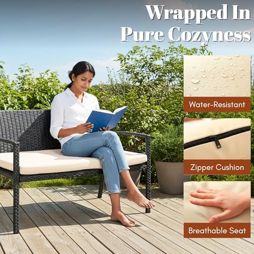 Image of DEVOKO 6-Piece Patio Outdoor Furniture Set Indoor Outdoor Hand-Woven HDPE Rattan Patio Chairs Use for Porch, Balcony, Garden, Poolside (Dark Brown & Cream)