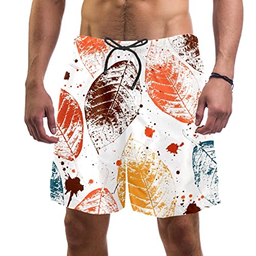 Short de plage JDEZ feuilles d'automne colorées en tissu fluide