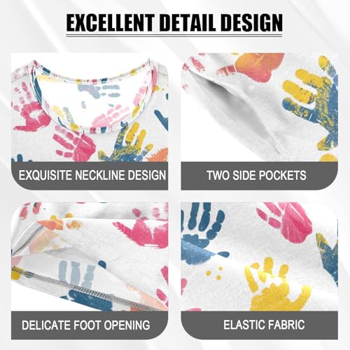 ALAZA Colorful Handprint Paw Print Pajamas Set Short Sleeve Cotton Sleepwear Summer Pjs 2 Piece 5-14Y4