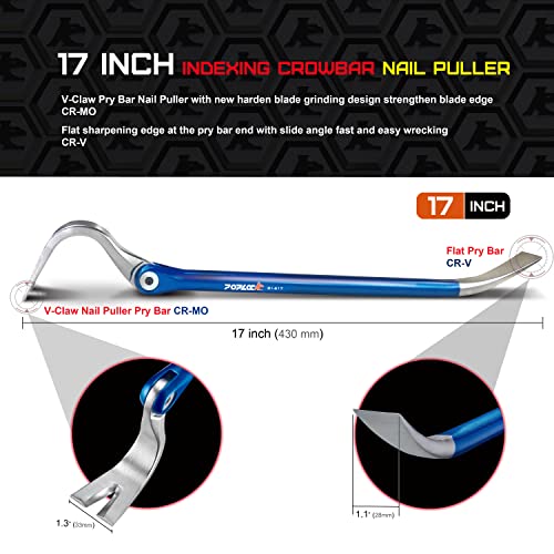 Poplock 17-Inch Adjustable Baseboard Puller Removal Tool Crowbar/Nail Puller Remover Pry Bar/Crow Bar Prybar/Cats Paw Nail Puller/Carpenter Carpentry/Siding Tools Roofing/Demolition Tool #TOP1