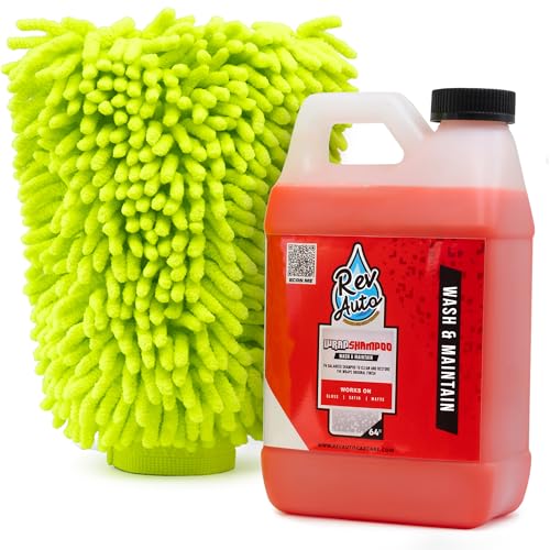 Rev Auto Vinyl Wrap Car Wash Soap Kit - Includes 64oz Car Wash Soap For Vinyl Wrap & Microfiber Wash Mitt | Works in Foam Cannon & Bucket Washes | pH-Balanced, Safe For All Finishes