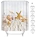 Produktbild MIN-XL Duschvorhang Anti-Schimmel Textil Waschbar Anti-Bakteriel Badvorhänge 3D Wasserdicht Duschvorhänge mit 12 Edelstahl Duschvorhangringe für Badezimmer (Strand, Seestern und Shell, 180 x 180 cm)